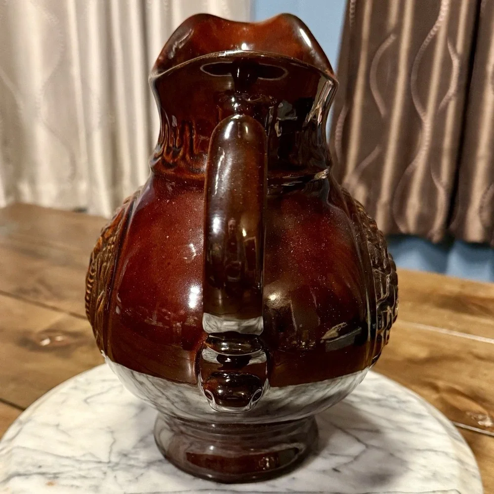 VTG‎ 1960s MCM McCoy Glossy Brown Turkey Embossed Pitcher Thanksgiving Holiday